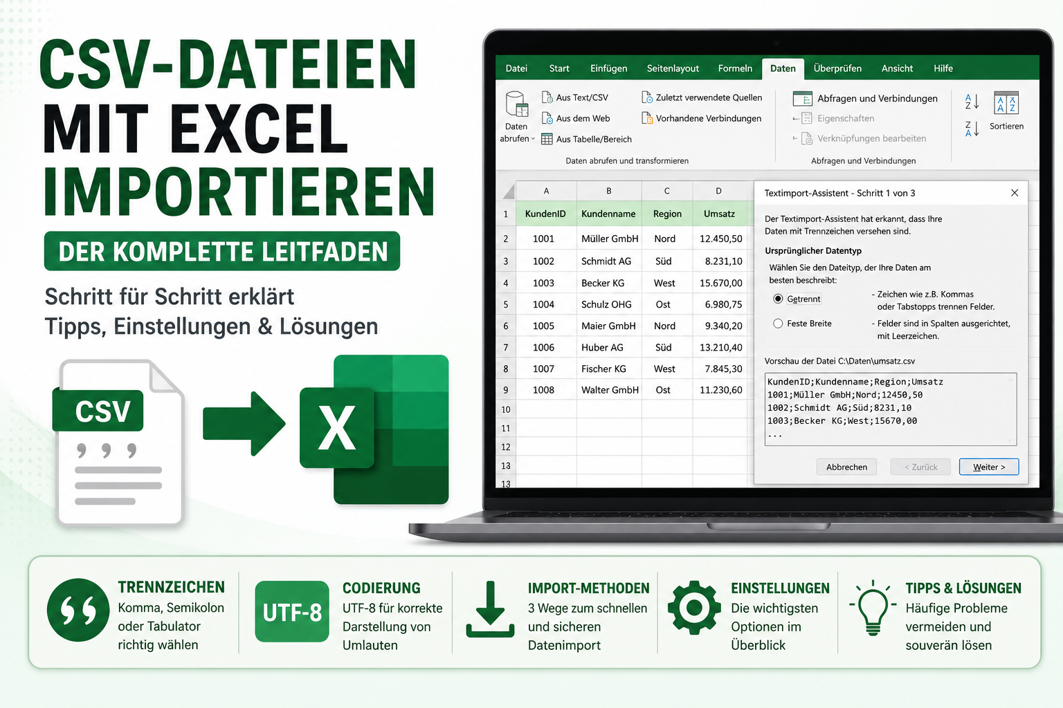 CSV-Dateien mit Excel importieren.