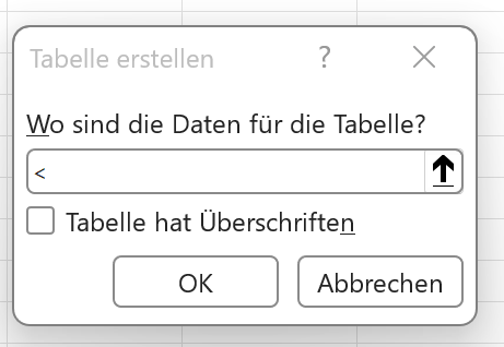 Dialogfeld "als Tabelle formatieren"