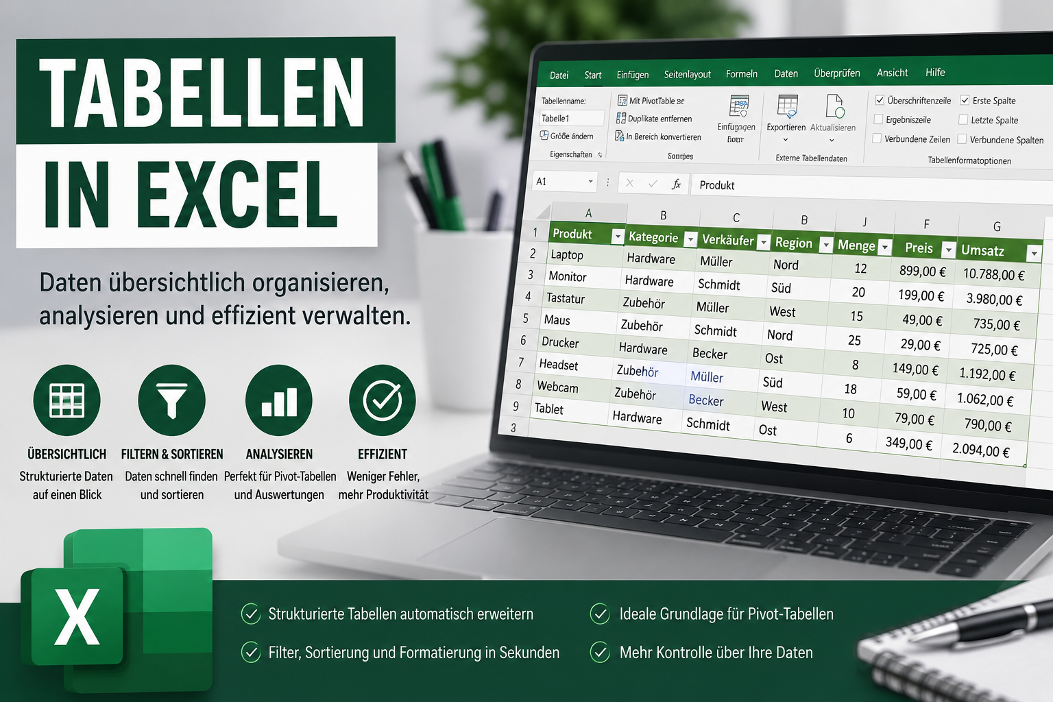 Tabellen in Excel organisieren.
